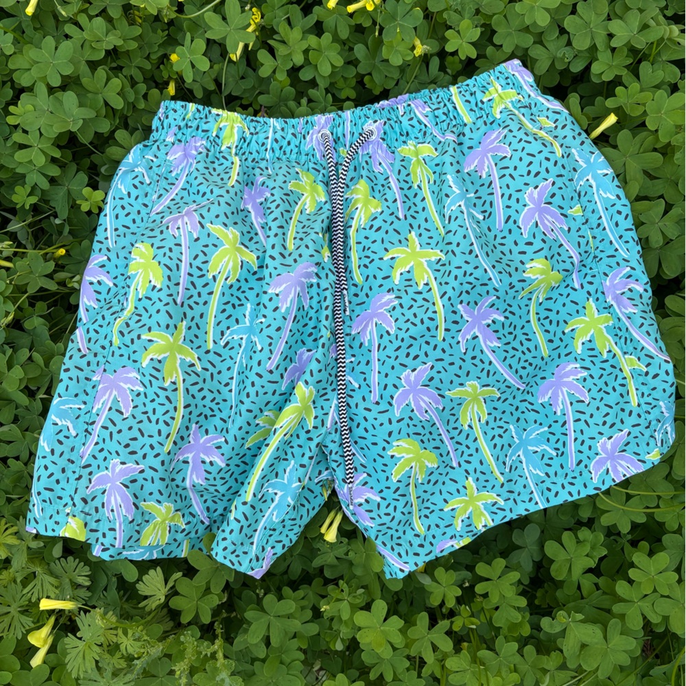 Blue and Purple Tropical Swim Trunks